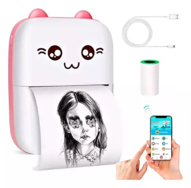 Mini Impresora Digital Gatito - 5 Rollos